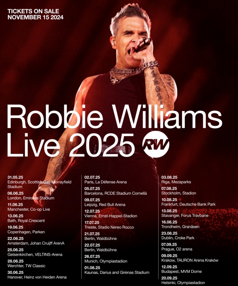 Event on 30 June 2025 - Robbie Williams @ Doors Open: 19:00