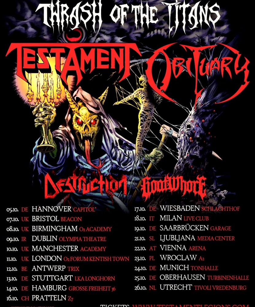 Event on 17 October 2025 - Testament & Obituary @ Doors Open: 19:00