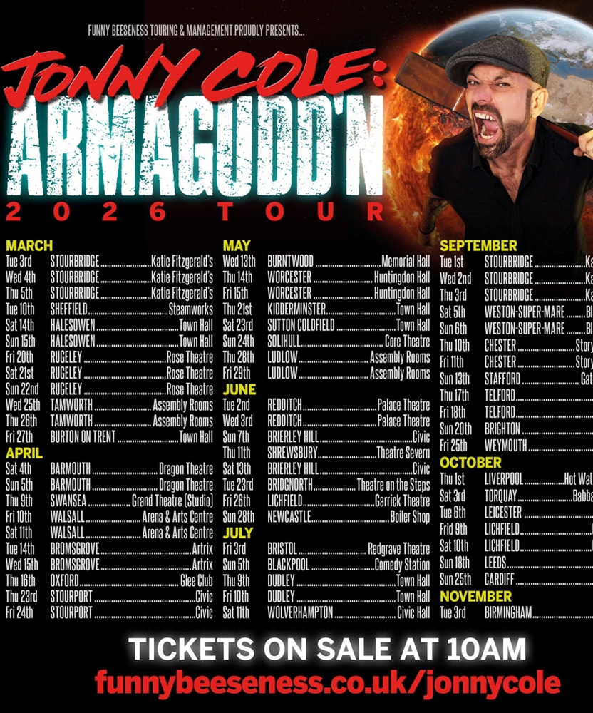 Jonny Cole Armagudd N 2026 Tour 09 July 2026 Town Hall Dudley Dn6j 