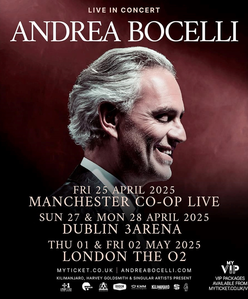 Andrea Bocelli 2025 UK & IE Tour 25 April 2025 Coop Live Event/Gig details & tickets